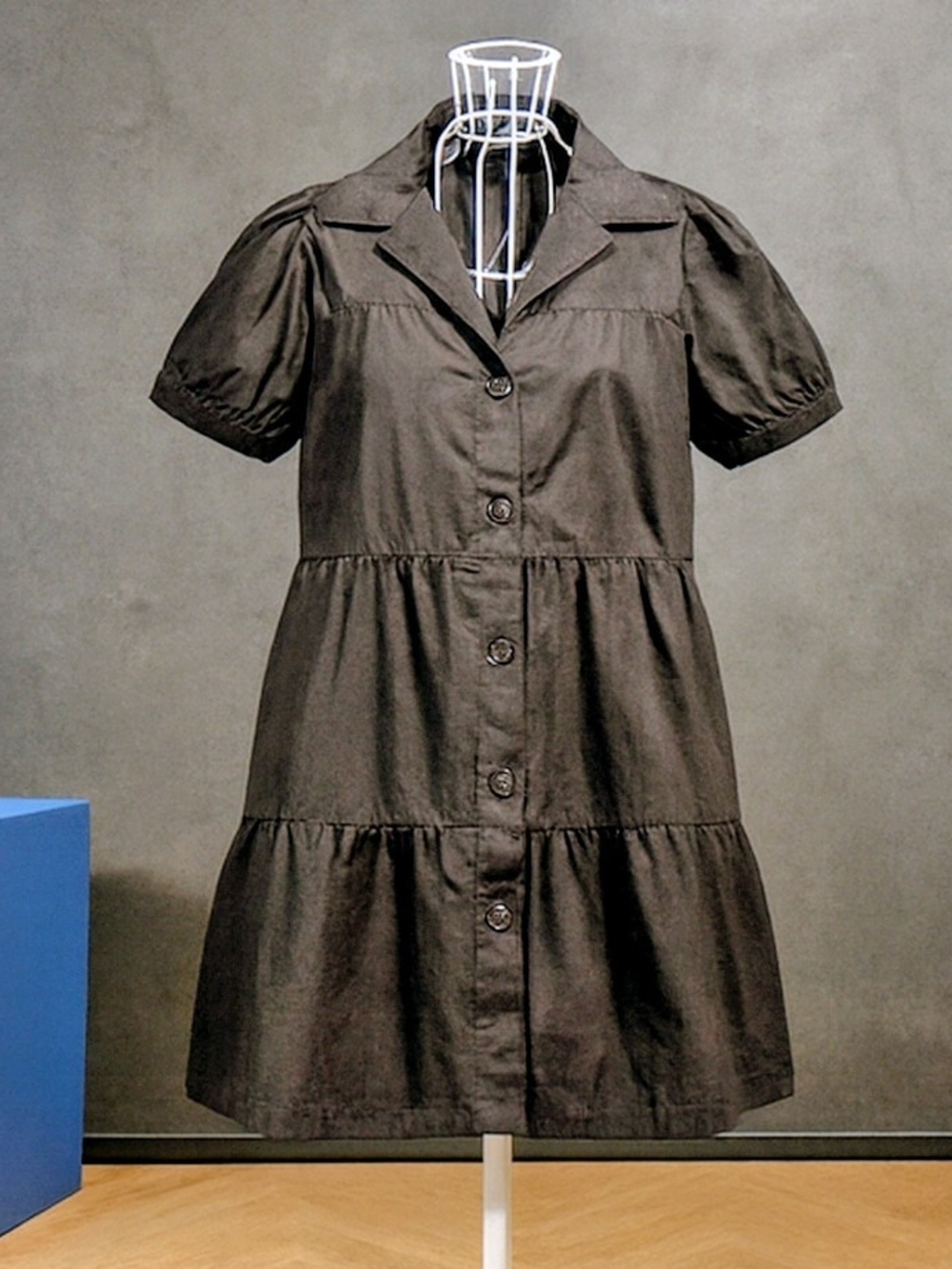 Derek Heart Black Button-Front Tiered Dress with Puff Sleeves
